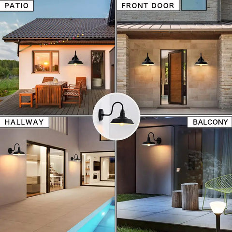 Farmhouse Gooseneck Outdoor Wall Light 10 Inch Exterior Anti Rust Waterproof Barn Lamp In Vintage Black for various exteriors.