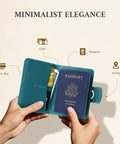 RFID Passport Holder Travel Wallet For Men And Women With Hidden AirTag Slot Genuine Leather Passport Cover open with passport inside