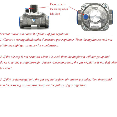 Propane gas pressure regulator with 3/4 in FNPT inlet/outlet, metal body with blue end caps
