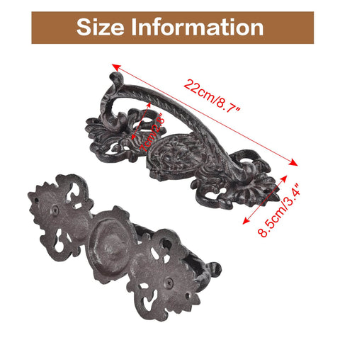 Solid Cast Iron Gate Handles Set 2 Pack Heavy Duty 8.7 Inch Long Barn Door Pulls For Fence Gate Garage Closet Cabinet And Sliding Doors Rustic Farmhouse Decor with size information