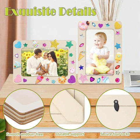 DIY Wooden Picture Frame Craft Kit With 24 Blank Frames, Paint Set With 12 Colors And 2 Brushes, kid friendly decorated frames