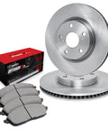 R1 Concepts front brake kit with rotors and Optimum OE pads; silver rotors and 4 brake pads for 2013–2019 Nissan Sentra