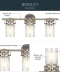Brinley 24-Inch Three-Light Vanity Light In Brushed Nickel With Clear Glass showing design features and finishes