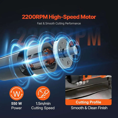 Heavy Duty Sheet Metal Nibbler 550W Electric Cutter With 360 Degree Rotation And 2200 RPM motor details and cutting profile.