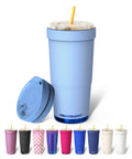 Slick 30 Oz Double Wall Insulated Tumbler Locks Temperature On Coffee Or Soda All Damn Day Long Baby Blue Stainless Steel Mug With Secure Lid. Features straw and lid.