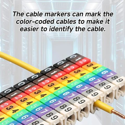 Colorful Clip On Wire Marker Tubes 0.1 x 0.1in Digital Number Cable Markers 150 Pcs showing color-coded numbers on cables.
