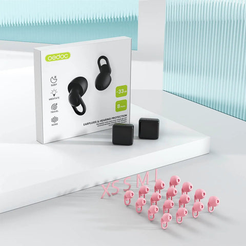 Ultra Soft Reusable Earplugs For Sleep Flights And Noise Sensitivity 16 Tip Set In XS S M L With Two Travel Boxes in Pink