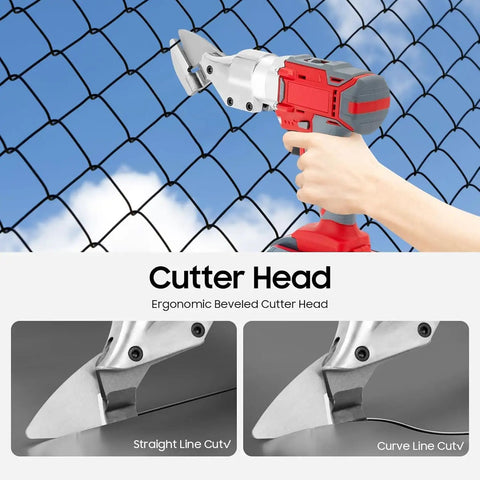 Heavy Duty 21V Cordless Sheet Metal Shear With Brushless Motor And Batteries, ergonomic beveled cutter head for precise cuts.