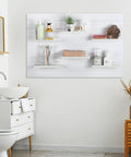 Heavy Duty Metal Slatwall Shelves Set White Ten By Four Point Three Inch Six Pack Slat Wall Display Shelves For Retail