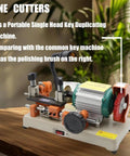 Pro Grade Key Cutting Machine With Horizontal Cutter Duplicating Capacity Heavy Duty Key Duplicator For Metal Keys All Copper Motor Precision Alignment Fast Reliable Perfect For Hardware Stores And Commercial Use, showing complete view with polishing brush on the right.