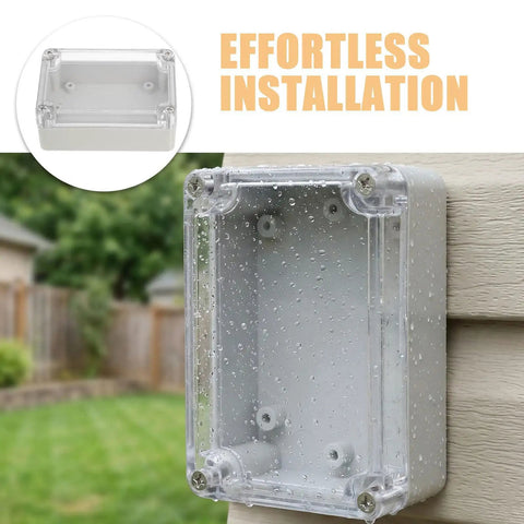 Top-Tier Waterproof Electrical Box Set With Abs Cover For Outdoor Security Modules And Internal Circuits To Keep Stuff Dry And Safe From Rain Sun Or Dust mounted on wall with water droplets