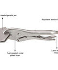 Side view of 10 Inch Locking Sheet Metal C Clamp for Fabrication and Welding, showing precision jaws and quick release gripper.