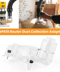 Slick Router Dust Collection Adapter Built For Dewalt Dwp611 And Dwp611pk Compact Routers with clear design and shop vac connection.