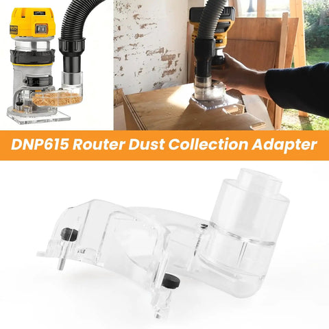 Slick Router Dust Collection Adapter Built For Dewalt Dwp611 And Dwp611pk Compact Routers with clear design and shop vac connection.