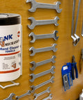 Heavy Duty Mechanics Wipes For The Shop And Garage Large 10x12 Inch Towels For Multi Purpose Surface And Hand Cleaning 6 Canisters Of 72 Count Each Perfect For Removing Paint Oil Grease Dirt And Grime canister next to tools