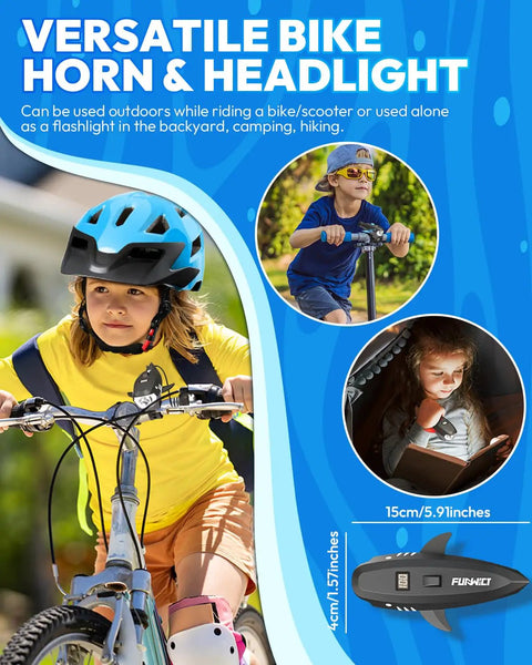 Kids Bike Horn With Light 2 In 1 Electric Horn And Headlight IPX5 Waterproof 400 Lumen Rechargeable Bicycle Light Loud Horn For Boys And Girls Fits Most Bicycles And Scooters Black