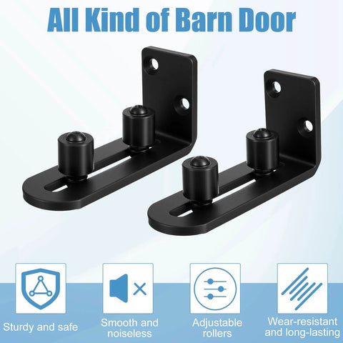 Rock Solid Barn Door Floor Guide 2 Pack With Adjustable Stay Rollers, Quiet Non Scratch Ball Bearing Hardware, Flat Bottom Flush Mount