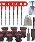 Heavy Duty Ice Anchor Tool Kit for Ice Fishing, 6 stainless steel tent stakes nails, anchor drill adapter, and adjustable tent ropes