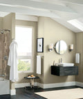 Modern bathroom interior with Genta LX Chrome Modern 18-Inch Single Kitchen Or Bathroom Towel Bar With Sleek Mirror-Like Finish visible.
