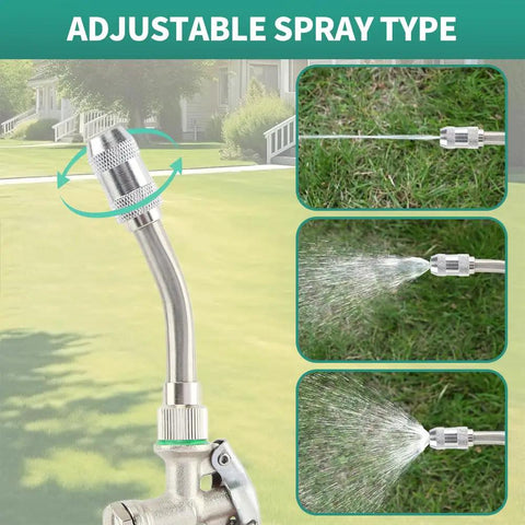 Heavy Duty 29 Inch Metal Replacement Sprayer Wand With Adjustable Nozzle, showing different spray patterns on grass.