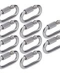 10 Pack Quick Link Connectors Built From 304 Stainless Steel For Outdoor Gear, shown threaded, ideal for camping, hiking, boating.