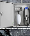 Rugged Outdoor EV Charger Enclosure Wall Mount Heavy Duty Steel Box Weatherproof All Season Protection Built Tough To Handle Rain And Dust No Sweat Safety Cover with organized cable management.