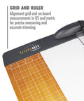 Top view of Heavy Duty 12 Inch TrimAir Wood Guillotine Paper Cutter With 30 Sheet Capacity And Titanium Bonded Blade, showing grid and ruler.