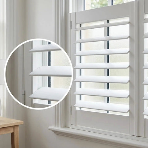 Heavy Duty Spring Loaded Plantation Shutter Pin Repair Kit 50 Pack with white plastic pins fitting Venetian blinds in window.