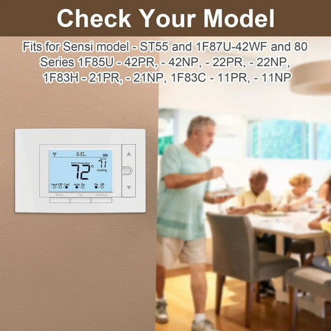 Durable White Wall Plate Cover For WiFi Programmable Thermostat showing compatibility with Sensi models, installed on wall