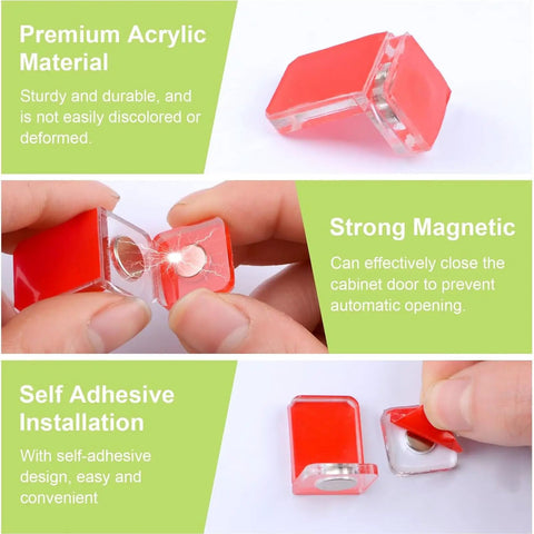 16 Sets L Shaped Magnetic Cabinet Door Catches With Self Adhesive Acrylic Closure for glass and acrylic cupboards in red