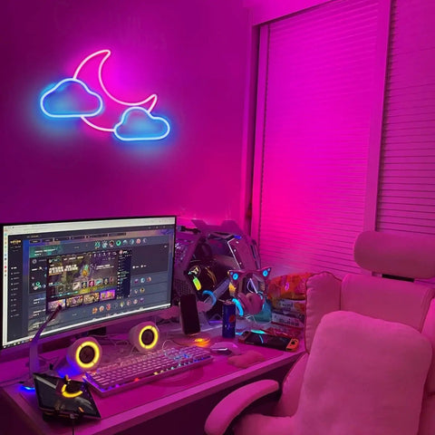 Cloud Neon Sign With Blue And Pink LED Light For Wall Decor USB Powered Neon Sign for Kids Room Bedroom Girls Wedding Party Bar Christmas