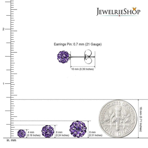 Rhinestone Crystal Ball Stud Earrings Set 12 Pairs 6mm Assorted Sizes Hypoallergenic Disco Ball Pave Bling For Women Great For Multiple Piercings And Everyday Sparkle, 6mm purple stud with 0.7 mm pin