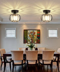 Dining room with Two Pack Semi Flush Mount Ceiling Light Fixture With Lit Crystal Chandelier Style Modern Mini Indoor Ceiling Lamp