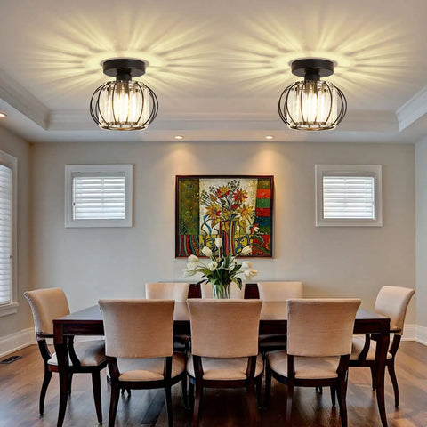 Dining room with Two Pack Semi Flush Mount Ceiling Light Fixture With Lit Crystal Chandelier Style Modern Mini Indoor Ceiling Lamp