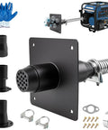 Ultra Quiet Generator Exhaust Silencer Extension Kit components with adapters and insulated wall mount for easy setup.