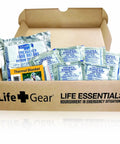 Grab And Go Emergency 3 Day Food And Water Kit For One Person With Thermal Blanket Coast Guard Approved 5 Year Shelf Life Portable Survival Pack For Home Office Or Car In Brown Box opened, showing contents