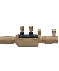 Heavy Duty 1 1 2 Inch Double Check Backflow Preventer For Non Potable Water with brass body and multiple connections.