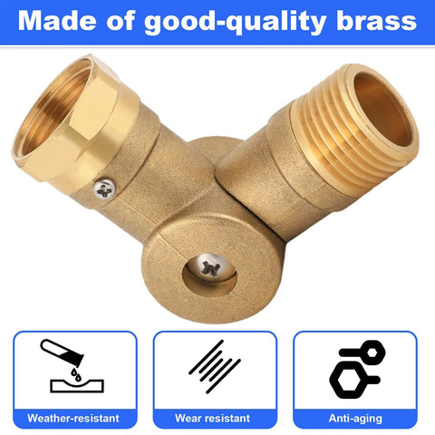 Effortless Flow Brass Hose Connector With 180 Degree And 360 Degree Swivel No Tangling Three Quarters Inch Water Hose Adapter LeakProof Spigot Fitting With Washers For Garden RV And Outdoor Irrigation, brass Y connector