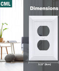 Beadboard Wall Plate 1-Gang 20 Pack Vintage Duplex Outlet Covers White Wood Grain Retro Switch Plates Standard Size 3.15 by 4.87 Inches Impact Resistant Polycarbonate Durable For High Traffic, showing measurements next to modern living room decor.