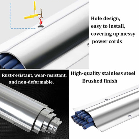 Set Of 20 Stainless Steel Cable Raceway 39.37 Inch Long Cord Concealer System with Mounting Holes shown in close-up view
