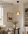 efperfect 7.5 in Gold Pendant Light Fixture, Modern Kitchen Island Lighting glowing above a cozy reading nook.