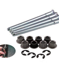 Door Hinge Pin And Bushing Repair Kit Zinc Plated Steel Beefed Up Heavy Duty Replacement For Chevy GMC Fullsize Trucks And SUVs 1988 To 2002 Includes 4 Pins 8 Bushings And 4 E Ring Clips Easy Install, parts laid out