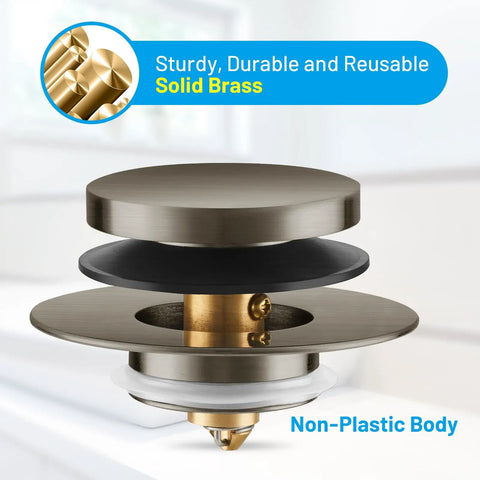 Universal Bathtub Drain Stopper Fits 1.5 To 1.72 Regular Drains Adjustable Rubber Plug with solid brass and non-plastic body.