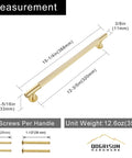 Measurement of Two Pack Solid Brass Cabinet Pulls With Grooved Gold Bar Handles, showing 12.6 inch center to center, brushed brass finish.