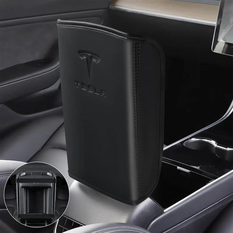 Center Console Armrest Cover For Tesla Model 3 And Model Y 2017 To 2025 Premium PU Leather With Slick OEM Level Fit in black interior