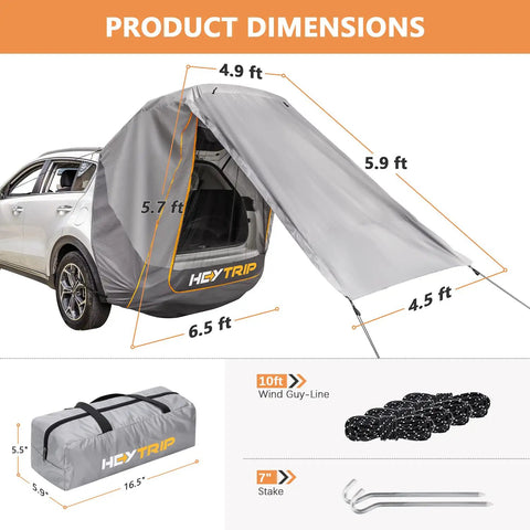 Diagram showing dimensions of Upgraded SUV Tailgate Tent With Poles And Stakes Built For Epic Tailgates And Car Campouts.