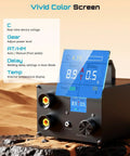 Beast 10KW Capacitive Battery Spot Welder display showing voltage, power level, and welding delay settings on vivid screen