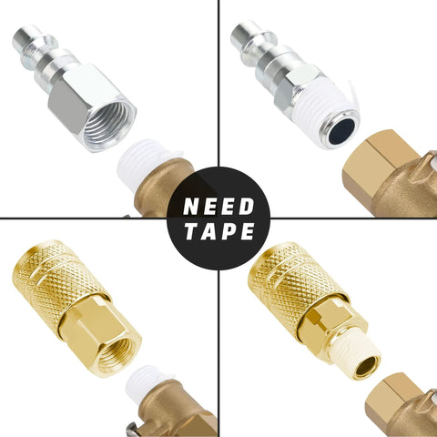 Brass Air Hose Fittings One Quarter Inch Body Size M Type Plug NPT Female Threads Ten Piece Air Compressor Coupler Set parts
