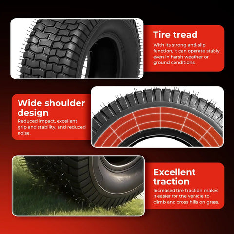 Set Of Two 13x6.50-6 Tubeless Lawn Mower Tires 4 Ply 14 PSI Max Load 200 Lbs Rim Width 4.5 In No Rims Included Fits Small Riding Mowers And Lawn Tractors, tread close-up