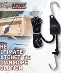 Three Eighth Inch Rope Tie Down Kit With 250 Lb Capacity Heavy Duty Block And Tackle Pulley System With Hooks on roof rack